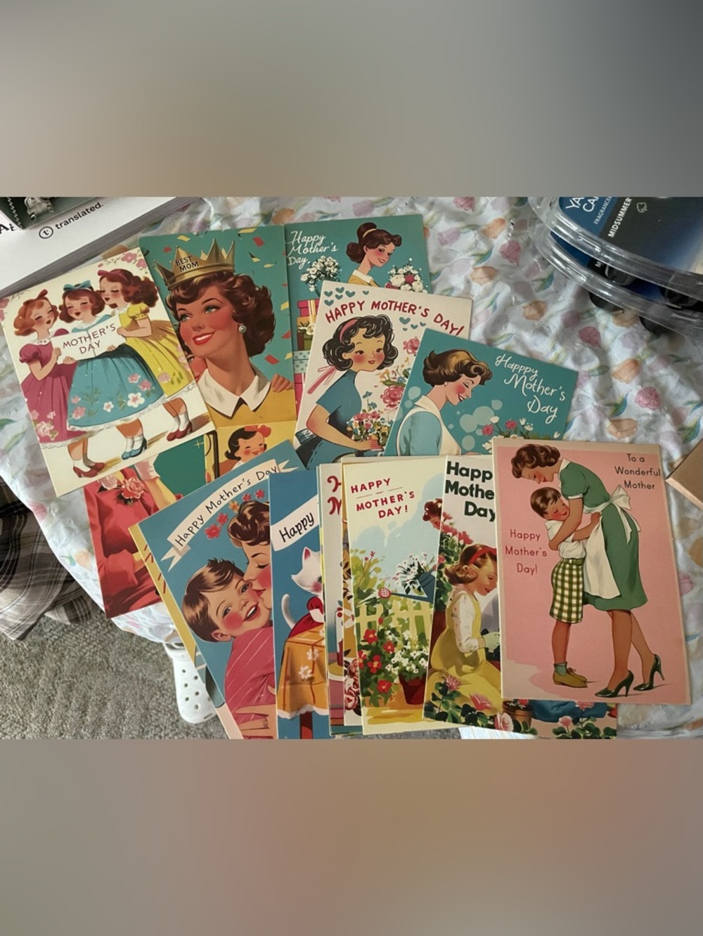 Vintage-Inspired Mother's Day Greeting Card Set - Multicolor